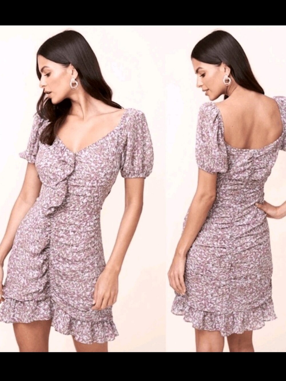Aster The Label Women's Floral Shirred Ruffle Mini Dress Size XS